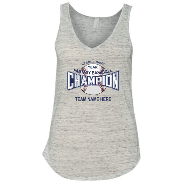 Custom Fantasy Baseball Champion T-shirt with baseball - Ladies' Flowy V-Neck Tank Thumbnail
