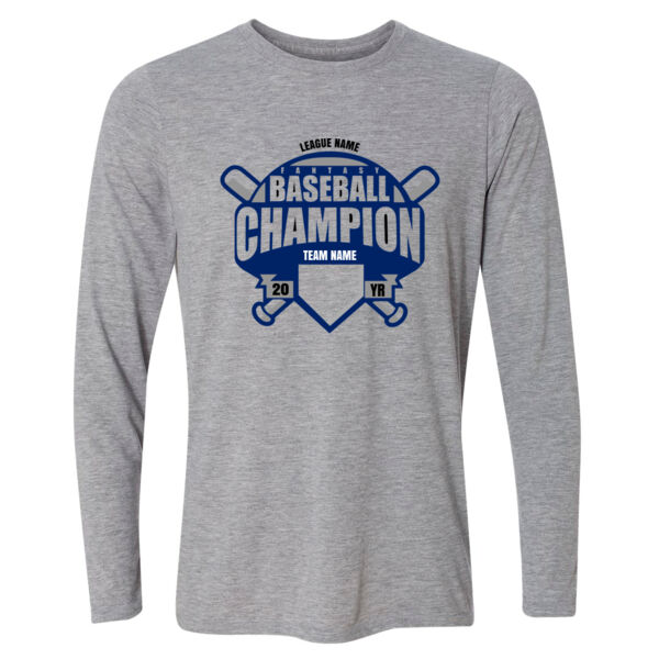 Custom Fantasy Baseball Champion T-shirt Bats (Navy) - Light Youth Long Sleeve Ultra Performance Active Lifestyle T Shirt Thumbnail