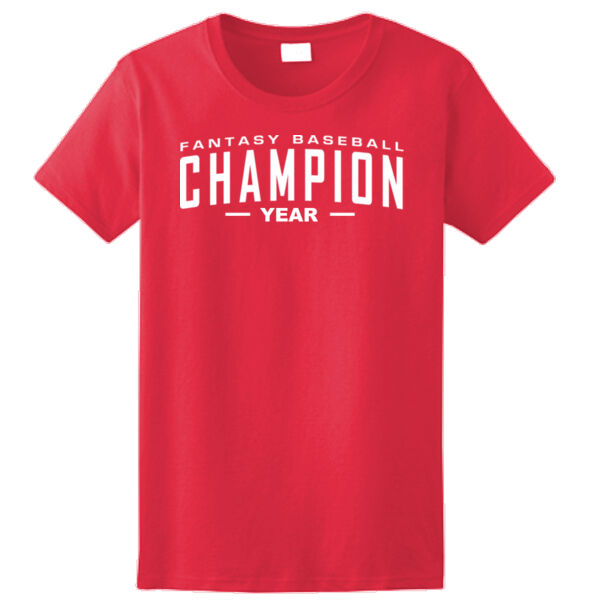 Custom Fantasy Baseball Champion Words - White - Ladies Ultra Cotton™ 100% Cotton T Shirt Thumbnail