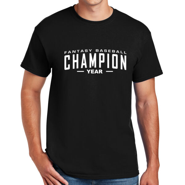 Custom Fantasy Baseball Champion Words - White - DryBlend™ 50 Cotton/50 DryBlend™Poly T Shirt Thumbnail