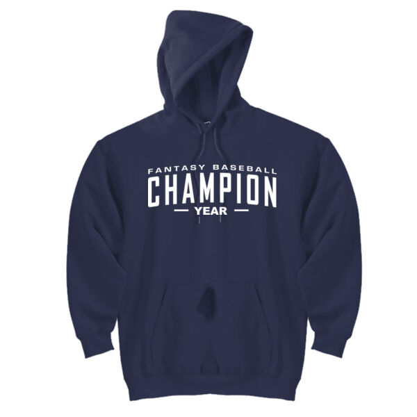 Custom Fantasy Baseball Champion Words - White - DryBlend™ Pullover Unisex Hooded Sweatshirt Thumbnail