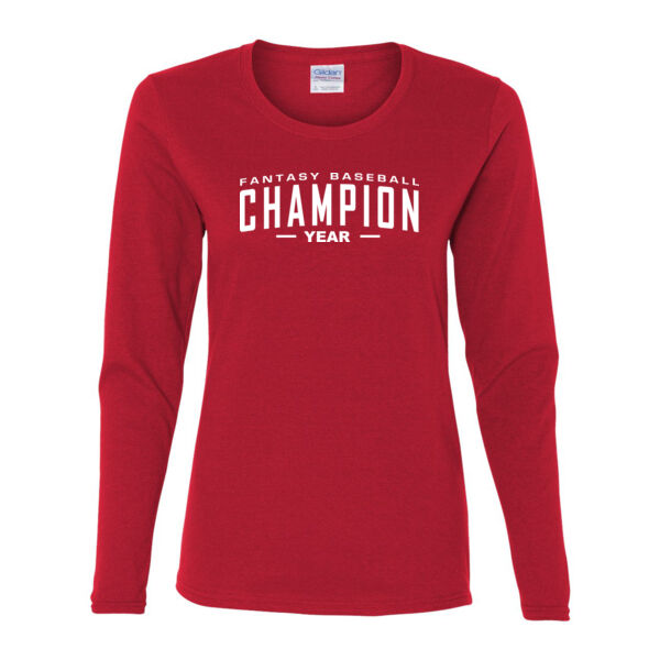 Custom Fantasy Baseball Champion Words - White - Gildan Ladies Ultra Cotton™ Long Sleeve Missy Fit T Shirt Thumbnail