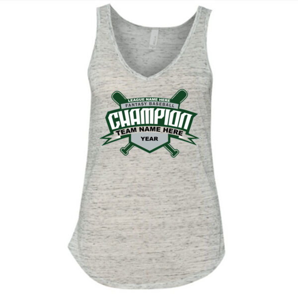 Custom Fantasy Baseball Champion T-shirt Bats 2 Green - Ladies' Flowy V-Neck Tank Thumbnail