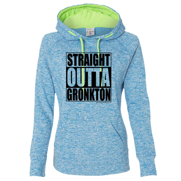Straight Outta Gronkton - Ladies' Cosmic Poly Contrast Hooded Pullover Sweatshirt Thumbnail