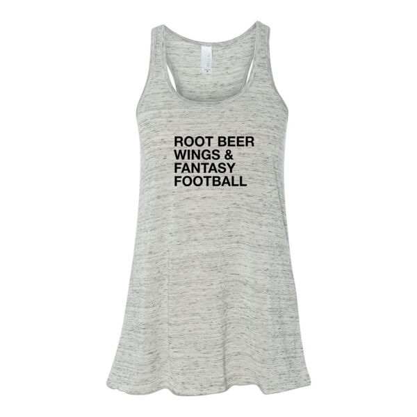 Root Beer Wings & Fantasy Football - JAmerica Polyester Fleece Hoodie - Bella Ladies' Flowy Racerback Tank (S) Thumbnail